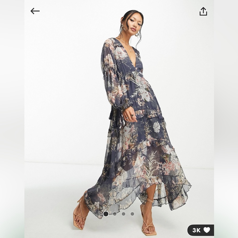 ASOS pleated design navy dress with floral design worn once